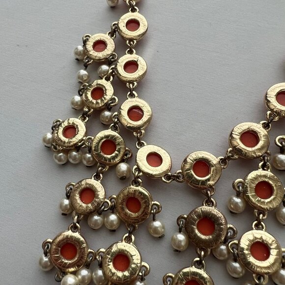 Orange Lucite Gold Tone Festoon Bib Style Dangle Costume Fashion Estate Necklace - Picture 7 of 7